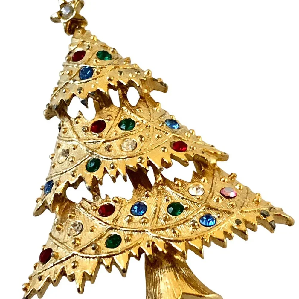Eisenberg Ice Vintage Christmas Tree Pin Brooch Multi-Color Rhinestones Signed